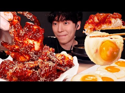 ASMR MUKBANG SPICY SEAFOOD, 양념게장 먹방 *이 영상하나로 종결, 김, 계란후라이,흰밥 SPICY Sauce RAW Crab MUKBANG