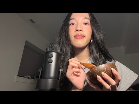 ASMR wooden bowl + spoon sounds 🪵 (wooden bowl tapping + scooping + spoon chomping)