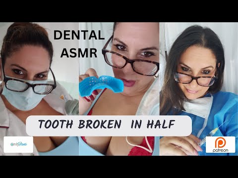 ASMR DENTIST .DENTAL EXAM EXTRACT A BROKEN TOOTH . [DRILL SOUNDS] #asmrmedical  #glovesounds