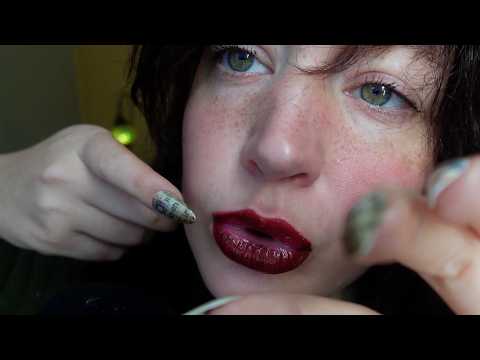 close up inaudible whispers with tingly gum chewing ASMR