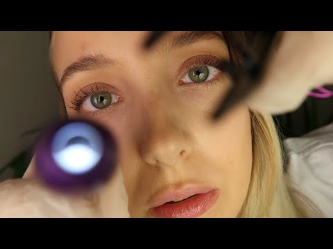 ASMR Emergency EYELASH (in your eye) REMOVAL with Eye Drops, Latex Gloves and Flashlight