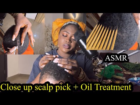ASMR ✨Upclose soft whisper Scalp picking,Scratching and oil treatment application in pelumi