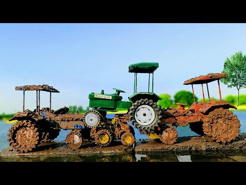 Muddy Tractor and jcb Water Jump Muddy Cleaning | Tractor JCB Video