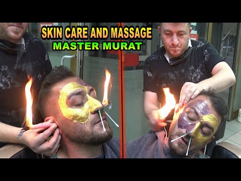 ASMR BARBER THERAPY 💈skin care💈neck crack💈ear burn💈nose wax💈hot steam💈 head, face, neck, ear massage