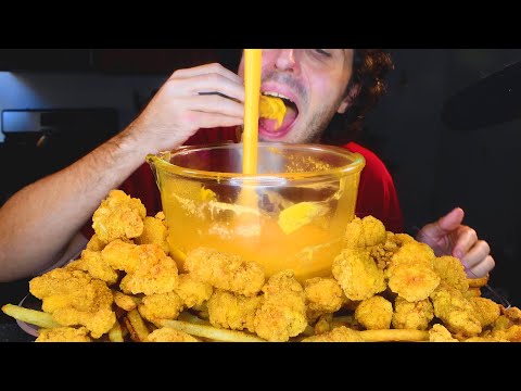 SPICY RANCH CHEESE SAUCE POPCORN CHICKEN + FRENCH FRIES * ASMR NO TALKING * NOMNOMSAMMIEBOY