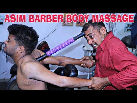 different body massage with lots of crack by asim barber | body massage with rolling stick ASMR
