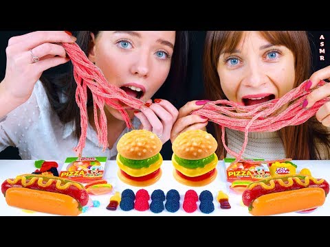 ASMR GUMMY NOODLES, GUMMY PIZZA, GUMMY HOT DOG, GUMMY BURGER (EATING SOUNDS) NO TALKING MUKBANG