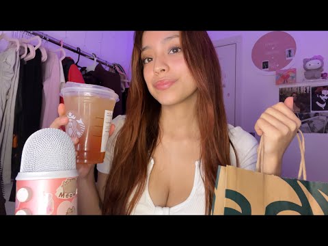 ASMR Starbucks MUKBANG + chit-chat (eating sounds,drinking,hand flutters)