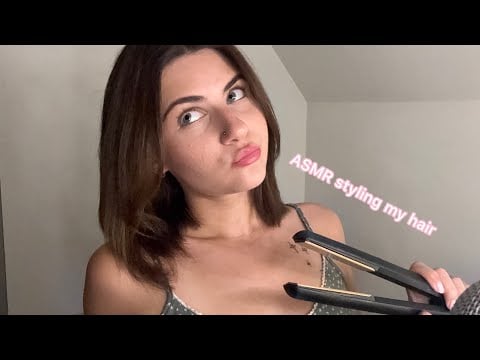 ASMR styling my hair 🎀 (hair brushing, straightening, spray sounds and whispers)