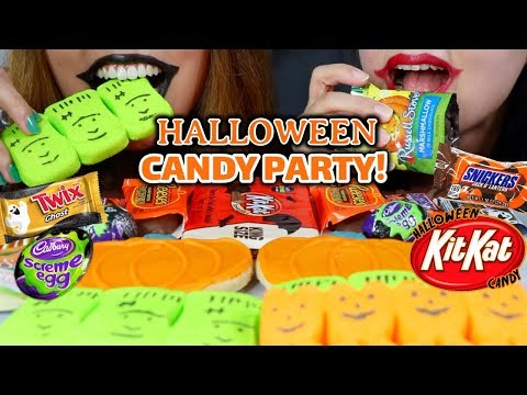 ASMR HALLOWEEN CANDY PARTY (TWIX, SNICKERS, KITKAT, CHOCOLATE MARSHMALLOW) | Kim&Liz ASMR