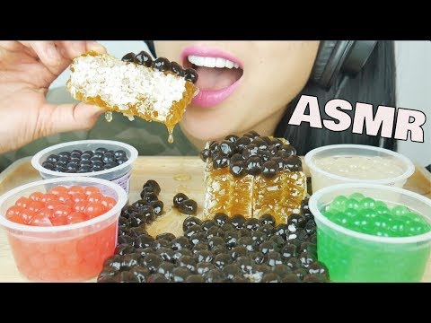 ASMR POPPING BOBA BLACK PEARLS HONEYCOMB POPULAR SWEETS (STICKY EATING SOUNDS) NO TALKING | SAS-ASMR