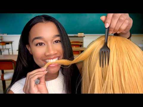 ASMR Shy Girl In The Back Of The Class Eats Your Hair 💆‍♀️😋 ASMR Hair Play