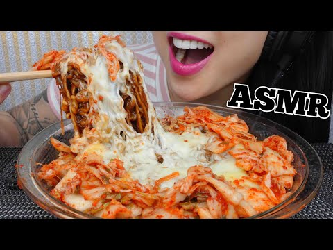 ASMR CHEESY RICE CAKE BLACKBEAN NOODLES + KIMCHI (EATING SOUNDS) SOFT WHISPER | SAS-ASMR