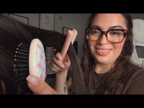 ASMR| Playing with your hair while we are in detention- hair brushing, hair play & straightening ✨