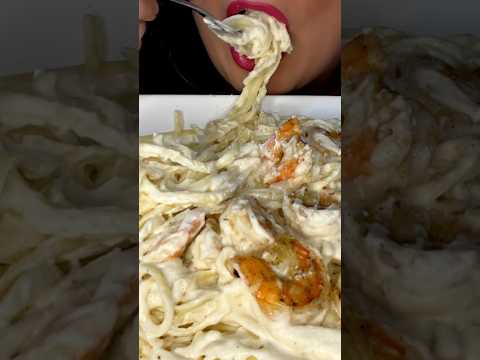 SHRIMP FETTUCCINE ALFREDO PASTA #asmr #noodles #food