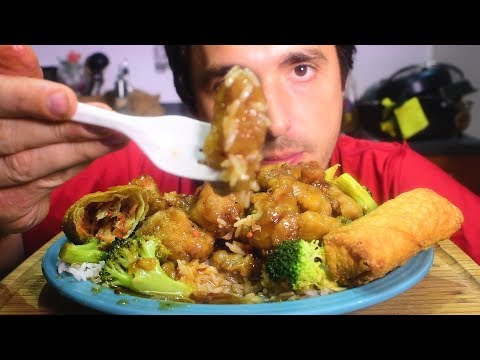 ASMR General Tso Chicken + Egg Rolls  + Welch's Grape Soda ( Eating Sounds ) | Nomnomsammieboy