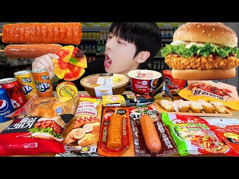 ASMR MUKBANG | 편의점 직접 만든 불닭볶음면 햄버거 김밥 디저트 먹방 & 레시피 FRIED CHICKEN AND Tteokbokki EATING