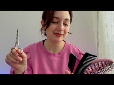 ASMR| Sister Gives You a Haircut! (Hair brushing, Spraying, Trimming)