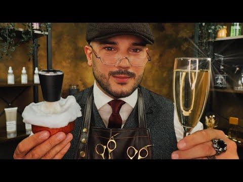 The Most Luxurious ASMR Haircut 🥂 Head Massage 💆🏻‍♂️ Hair Brushing - Water Spray - Crinkle Apron