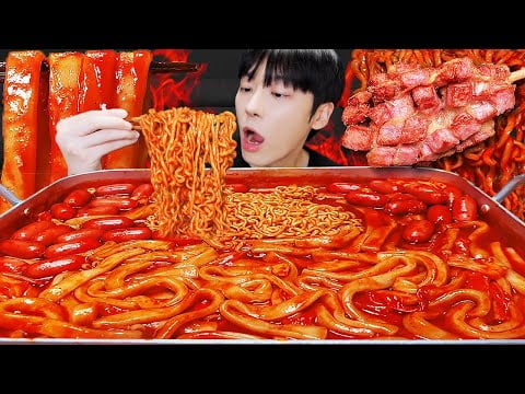 ASMR MUKBANG | 직접 만든 불닭 떡볶이 양념치킨 핫도그 먹방 & 레시피 FRIED CHICKEN AND Tteokbokki EATING