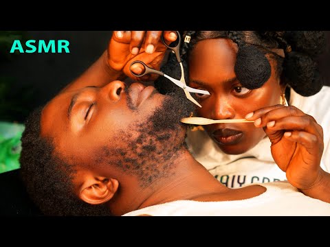 ASMR✨Having insomnia ? Relaxing beard grooming,ingrown hair pulling,scratching,neck massage NO GUM