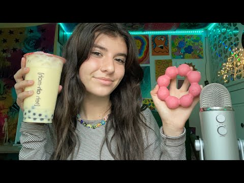 ASMR DRINKING BOBA+MOCHI DONUT 🧋