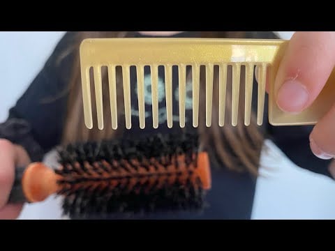 ASMR brushing + styling your hair | hair straightening | brushing your bangs- actual camera touching