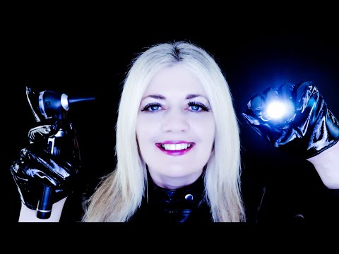 ASMR Examining Your Eyes & Ears Wearing Leather Jacket & PVC Gloves | Otoscope | Light | VERY TINGLY