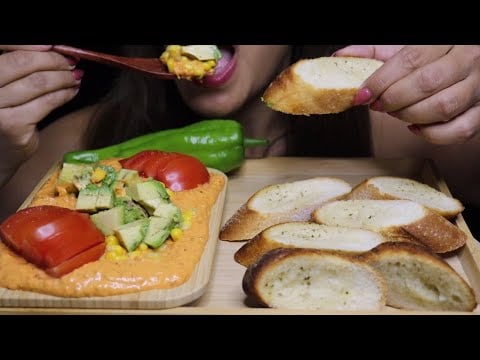 ASMR FETA CHEESE DIP SAUCE GARLIC BREAD VEGGIES MUKBANG no talking CREMA ASMR #asmr #mukbang #snacks