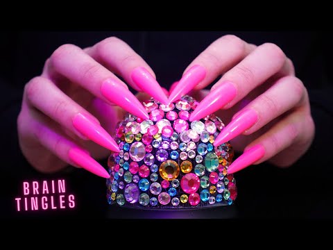 Asmr Mic Scratching - Brain Scratching & Tapping with Rhinestones & Long Nails -No Talking for Sleep