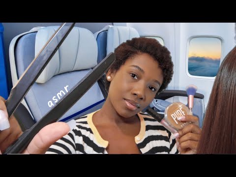 ASMR/FAZENDO CHAPINHA E MAQUIAGEM EM VOCÊ NO AVIÃO(Asmr Airplane ✈️- Pov/ sons de cabelo relaxante.😴