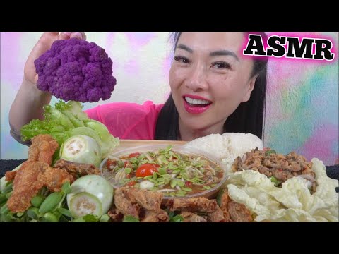 ASMR PAPAYA SALAD + CHICKEN SKIN + FRESH VEGGIES (SATISFYING CRUNCH) LIGHT WHISPERS | SAS-ASMR