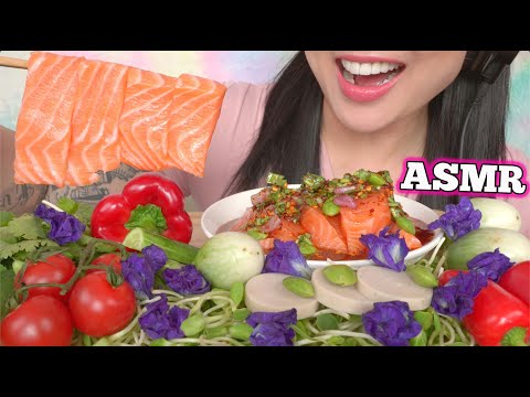 ASMR SALMON SASHIMI THAI STYLE + FRESH VEGGIES (EATING SOUNDS) NO TALKING | SAS-ASMR