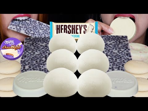 ASMR WHITE CHOCOLATE MILKA WAFERS, HERSHEY'S COOKIES & CREAM, PURPLE MOCHI, DONUT ICE CREAM BARS 먹방