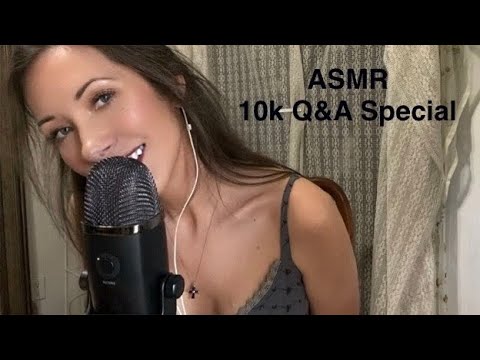 ASMR 10K Q&A | 🙏☺️ | whispering, soft spoken, wood tapping, bare mic scratching, fidget spinner