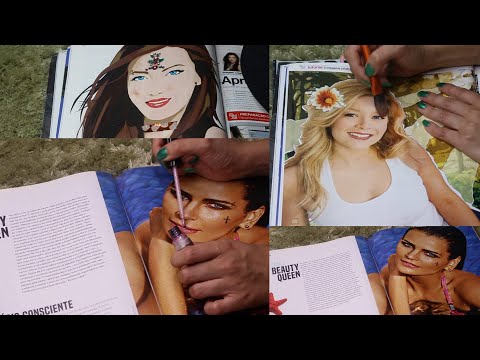 ASMR APLICANDO MAQUIAGEM NAS REVISTAS | ASMR Applying Makeup to Magazines (Whispered)