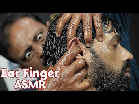 Ear Finger Massage By Big Eyes Barber | Heavy Oil Head And Ear Massage With Satisfying 3d ASMR Sound