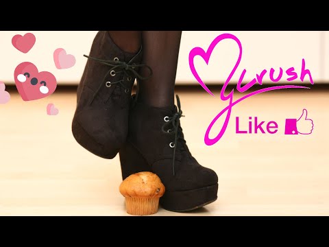 ASMR - Crushing a muffin with black wedge ankle boots