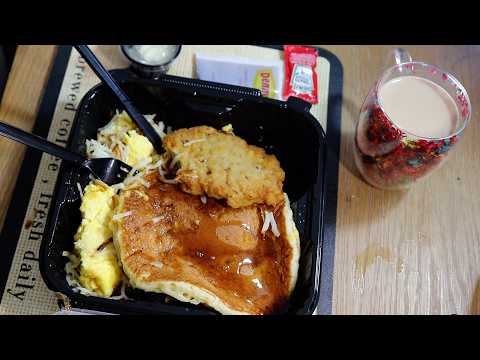 Country Fried Steak With Buttermilk Pancakes ASMR Eating Sounds
