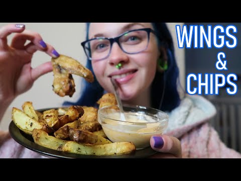 ASMR Eating Chicken Wings & Chips With Spicy Mayo