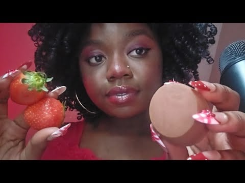 ASMR Strawberry Makeup 🍓💄 Close-Up Tingly Sounds for Sleep