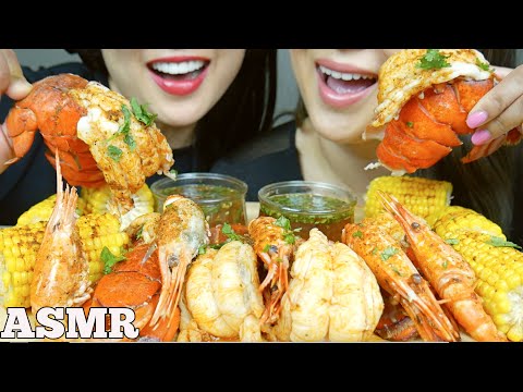 ASMR SEAFOOD BOIL LOBSTER TAILS SPOT PRAWNS *SISTER'S EDITION (EATING SOUNDS) NO TALKING | SAS-ASMR