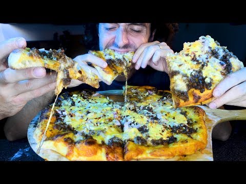 ASMR IMPOSSIBLE CHEESE BURGER PIZZA !NO TALKING! * BEYOND MEAT * حلال | Nomnomsammieboy