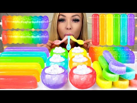 ASMR RAINBOW FOODS* FINGER JELLO, EDIBLE SPOON, JELLY POPSICLE, LYCHEE, BOBA MUKBANG 먹방