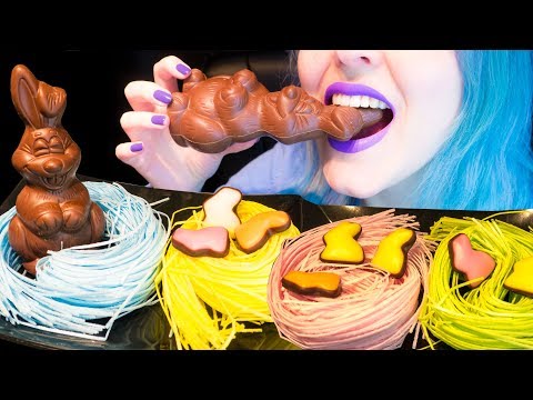 ASMR: Eating Colorful Grass? Edible Easter Baskets w/ Sugar Candy & Choc Bunny ~ [No Talking|V]😻