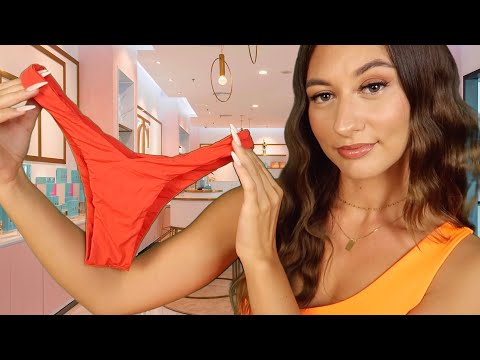 ASMR Bikini Store Roleplay ~ measuring you, fabric sounds & writing sounds for sleep (soft spoken)