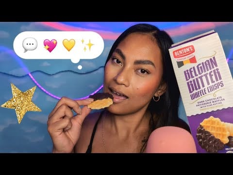 ASMR Eating Belgian Butter Waffle Crisps Dark Chocolate , Crunchy Tingly Eating Sounds
