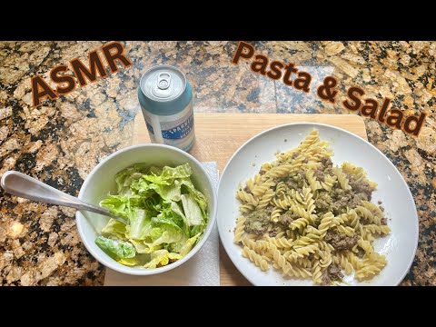 ASMR Mukbang : Pasta, Salad, & Sparkling Water