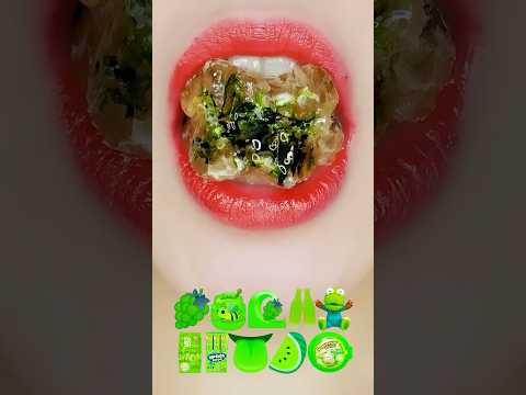 Emoji Green Food Challenge (honey comb, kohakuto, candy) Eating Sounds [ASMR MUKBANG]