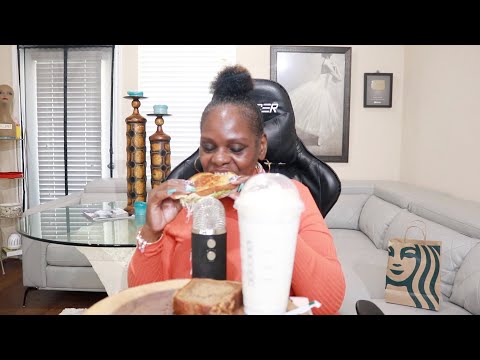 STARBUCKS GRILL CHEESE AVOCADO SPREAD VANILA BEAN ASMR EATING SOUNDS